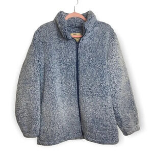 Jackson Hole Outerwear Blue and White Fuzzy Sherpa  Zip Up Sweater